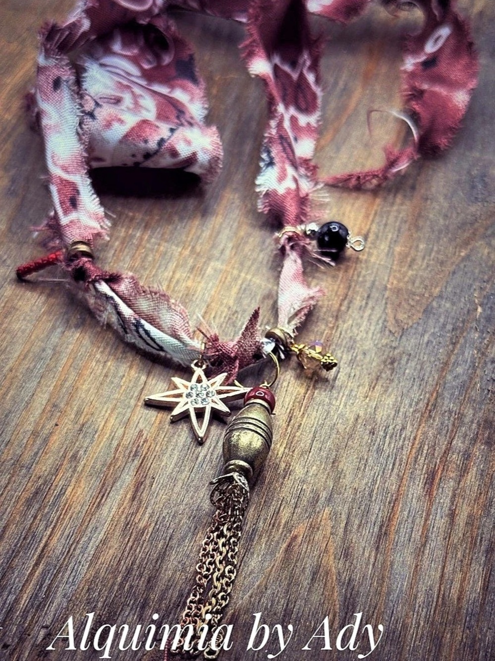 Alquimia by Ady Statement Charm Necklace in Purple & Gold Mauve bandanna